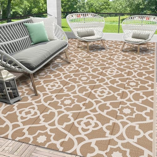 HEBE Waterproof Outdoor Rug 5'x8', Geometric Reversible Plastic Patio Rug by HEBE