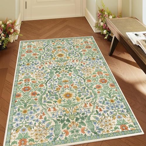 4x6 Floral Area Rug Soft Low Pile Boho Carpet for Living Room - Image 3