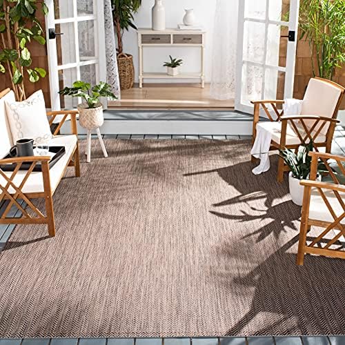 SAFAVIEH Outdoor Square Rug 6'7" - Courtyard Collection - Coastal Design, Brown & Beige, Durable & Easy Cleaning, Ideal for Patio, Entryway, Mudroom, Backyard (CY8022-36321) by Unknown