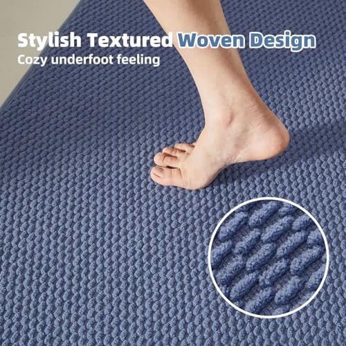 TYUU Bathroom Rugs Non Slip Washable, Super Absorbent Thin Bath Mat Small Quick Dry Low Pile Bathroom Rug, Denim Blue 16"x24" - Image 3