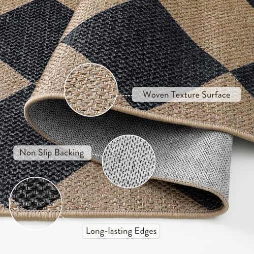 Lahome Checkered Easy Jute 6ft Round Outdoor Patio Area Rug, Washable Black - Image 5