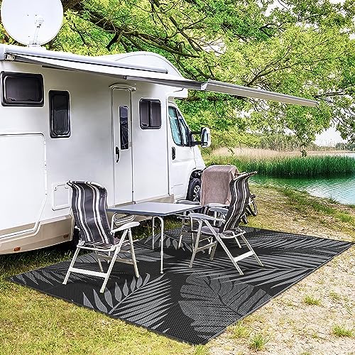 GENIMO Outdoor Rug, Waterproof Plastic Rugs for Patio, 8'x10' Black Grey - Image 5