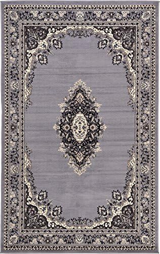 Unique Loom Reza Collection Traditional Persian Style Area Rug, Rectangular 5' 1" x 8' 0", Gray/Ivory by UniqueLoom