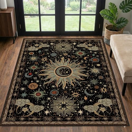 Vacuum-Friendly, 3x5 Washable Area Rug, Black Green Blue - Image 2