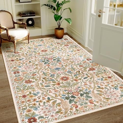 3x5 Floral Area Rug Soft Low Pile Boho Carpet for Living Room by NakedCloud