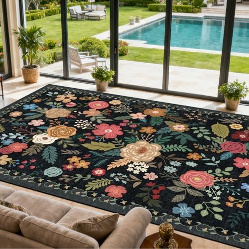 10x14 Area Rug for Living Room Washable Carpet (Black) - Image 3