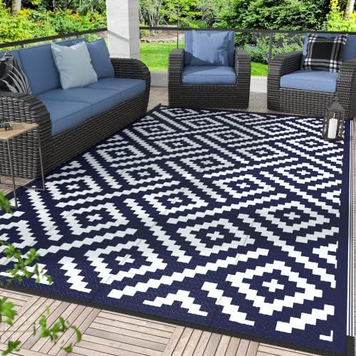 GENIMO Outdoor Rug, Waterproof Plastic Rugs for Patio, 5'x8' Blue White by GENIMO