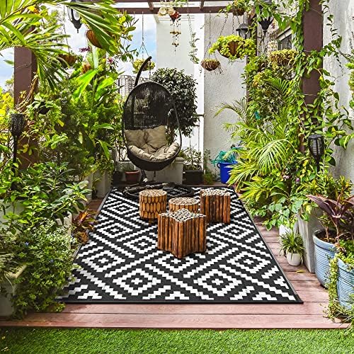 GENIMO Outdoor Rug, Waterproof Plastic Rugs for Patio, 6'x9' Black White - Image 3