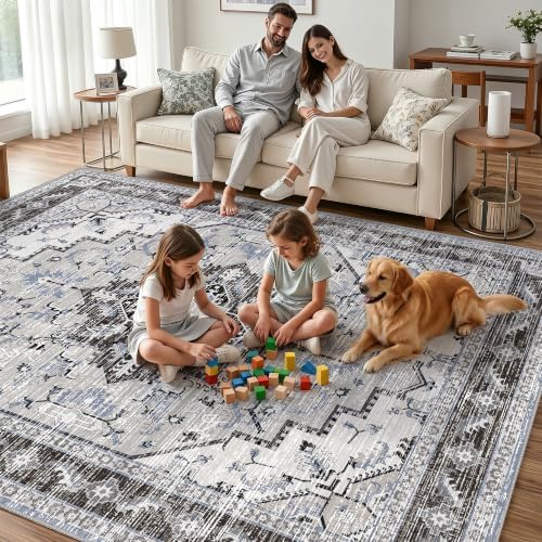 Area Rugs 8x10 Washable Non-Slip Large Boho Rug for Living Room, Blue Grey - Image 6