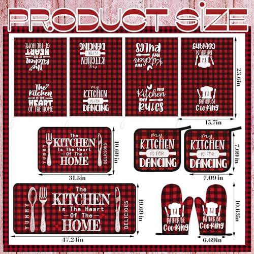 Fourluoo 10 Pcs Red Buffalo Plaid Kitchen Set - Image 3