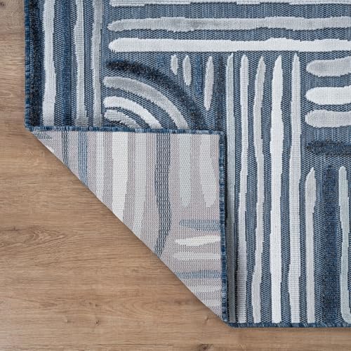 CAMILSON Indoor Outdoor Rug, Navy Blue 8x10 Geometric Arch Striped Area Rugs for Patio and Home Areas, Easy-Cleaning Non-Shedding Living Room, Garden and Deck Washable Outside Carpet (8 x 10) - Image 3