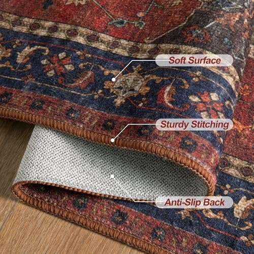 Tangsoo Red Oriental 6x9 Washable Area Rugs for Living Room, Non Slip - Image 6