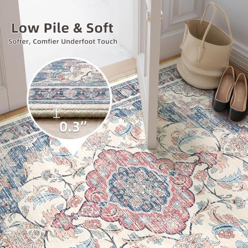 5x7 Area Rugs for Living Room, Boho Washable Non Slip Carpets, Dark Blue - Image 5