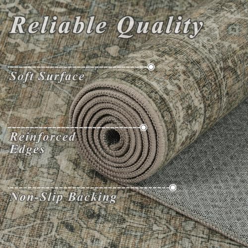 Schweek 9x12 Area Rug Brown Grey Washable Neutral Vintage Distressed Rugs - Image 5