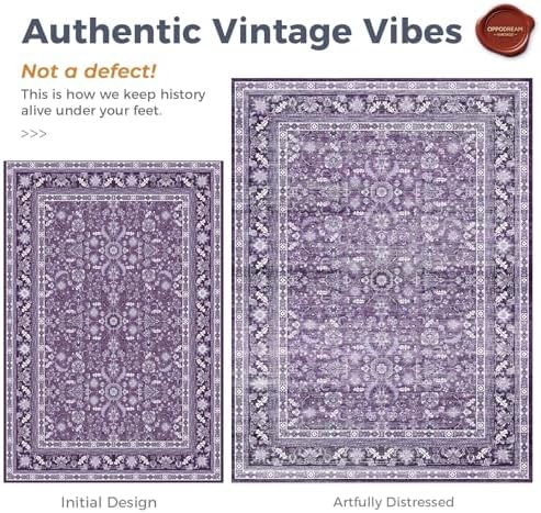 OPPODREAM Vintage Purple Area Rugs 2x10, Washable Rug for Living Room - Image 3