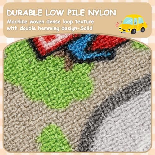 Capslpad Tan Car Road Kid Rug Carpet Playmat for Playoom Traffic Road Kids Play Mat for Toddler Non Slip Washable City Map Race Track Carpet Rug for Kids Room Bedroom Nursery Room Decor,5.2'x3.3' - Image 4