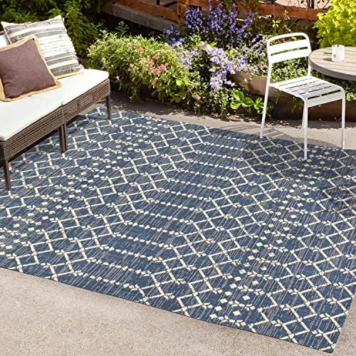 JONATHAN Y Moroccan Geometric Indoor Outdoor Area Rug 3X5 Navy/Beige, Ourika Textured Weave for Backyard, Patio, Porch, Easy-Cleaning, High Traffic, Pet-Friendly, Non-Shedding (SMB108K-3) - Image 3
