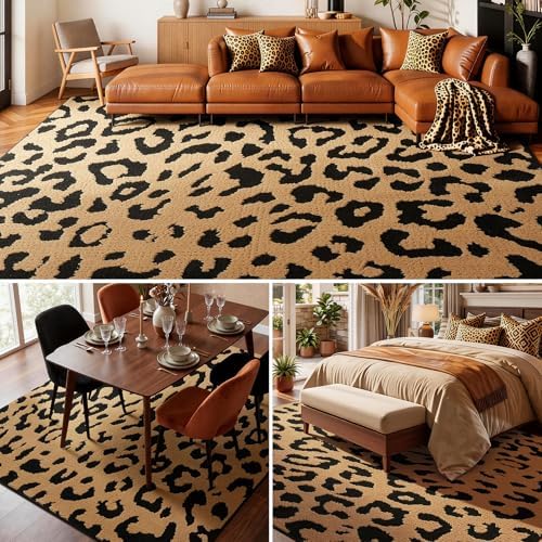 YIHOUSE 4×6 Ft Leopard Area Rugs, Washable High-Low Pile Plush Soft Rug, Non-Slip Non-Shedding Animal Cheetah Carpet for Living Room, Bedroom, Dining Room, Nursery, Home Decor - Image 4