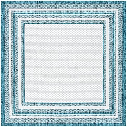 SAFAVIEH Washable Rug Outdoor Courtyard Collection - 10' Square, Ivory & Teal, Non-Shedding & Easy Cleaning, Ideal for Patio, Backyard, Mudroom (CY8475-53512) - Image 2