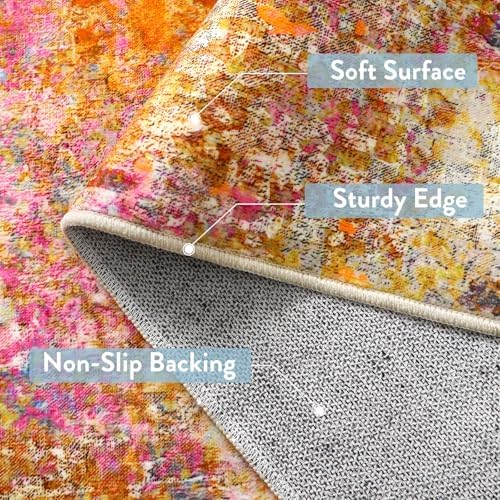 Lahome Modern Abstract Runner Rug - 2x7 Colorful Rug Runners for Hallways Non Slip Laundry Room Rug Washable Carpet Runner, Rainbow Soft Non Skid Indoor Runner for Bedroom Kitchen Bathroom - Image 6