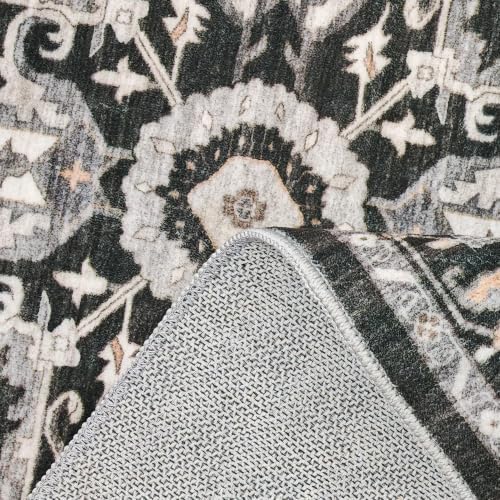Washable 2'6x12 Hallway Runner Rug: Non-Slip Long Boho Kitchen Rugs Entryway Rug Runner Soft Low Pile Carpet Indoor Vintage Floor Mat for Bedroom Bathroom Laundry (Black/Beige/Grey,2'6''x12') - Image 5