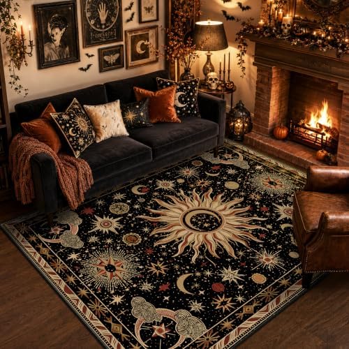 Vacuum-Friendly, 5x7 Washable Area Rug, Black Gold Beige Red - Image 2