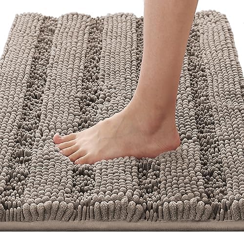 H.VERSAILTEX Bathroom Rugs Bath Rugs for Bathroom Non Slip Bath Mats Extra Thick Chenille Striped Rug 17" x 24" Absorbent Soft Shaggy Washable Dry Fast Bath Mats for Bath Room Floor - Taupe by HVERSAILTEX