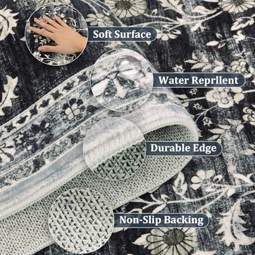 Yamaziot 2x8 Washable Hallway Runner Rug Non Slip Floral Carpet, Black - Image 6
