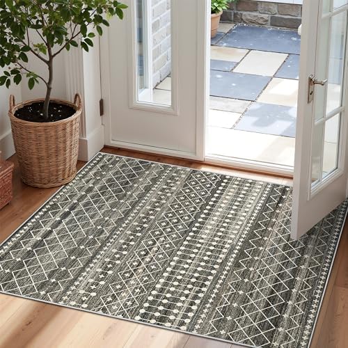 Miukiki 2x3 Entryway Rug Washable Non Slip Moroccan Area Rugs Black by Miukiki