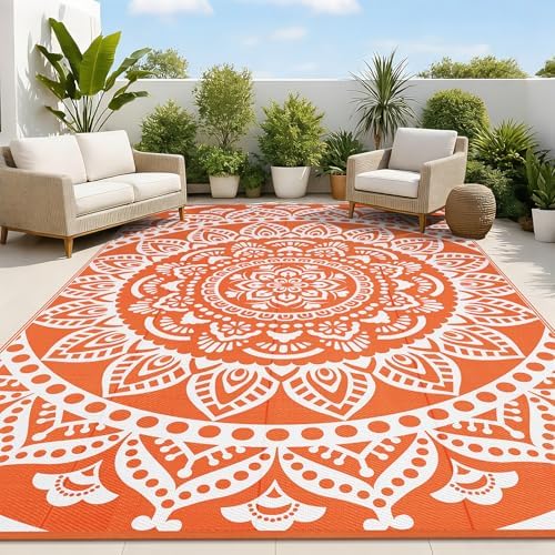 Bsmathom Waterproof Outdoor Rug 9x12ft Orange by Bsmathom