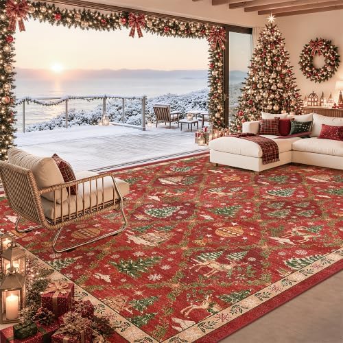 Christmas 8x10 Area Rugs for Living Room, Red Washable Xmas Bedroom Rug - Image 4