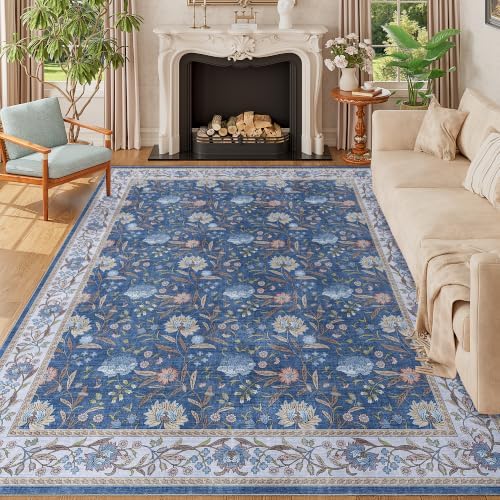 DUKINO 8x10 Area Rug Vintage Floral Washable Rug for Living Room, Sky Blue by DUKINO
