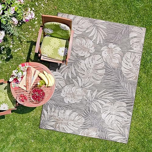 CAMILSON Indoor Outdoor Rug, Beige 6’x9’ Leaf Tropical Botanical Area Rugs for Indoor and Outdoor patios, Easy-Cleaning Non-Shedding Living Room, Garden and Kitchen Washable Outside Carpet (6x9) - Image 4