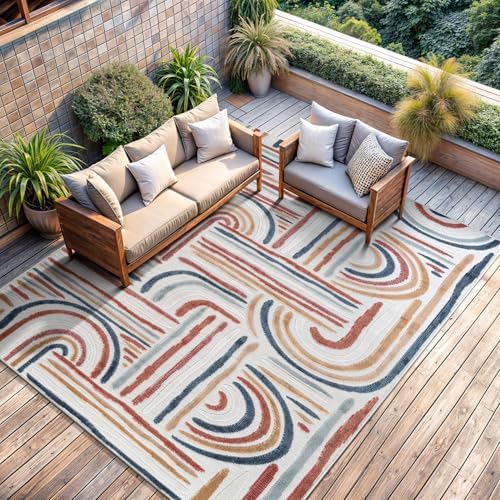 CAMILSON Indoor Outdoor Rug, Multicolor 6x9 Geometric Arch Striped Area Rugs for Patio and Home Areas, Easy-Cleaning Non-Shedding Living Room, Garden and Deck Washable Outside Carpet (6 x 9) - Image 5