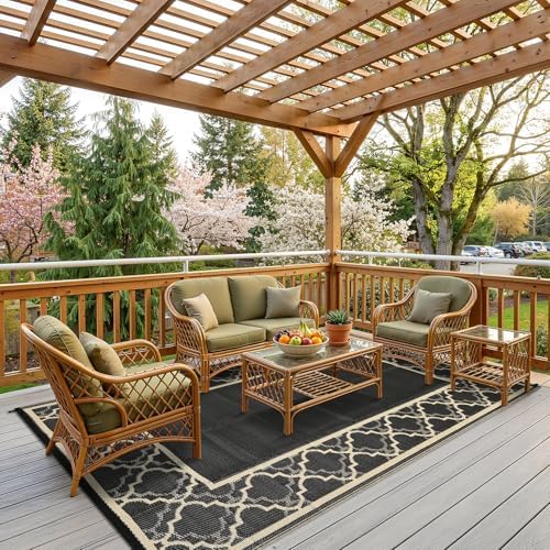Garvee Reversible Outdoor Rug 5x8, Waterproof Outdoor Plastic Rug, Coffee - Image 3
