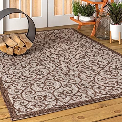 JONATHAN Y Vintage Filigree Indoor Outdoor Area Rug 6X9 Taupe/Espresso, Madrid Textured Weave for Backyard, Patio, Porch, Easy-Cleaning, High Traffic, Pet-Friendly, Non-Shedding (SMB107C-6) - Image 4