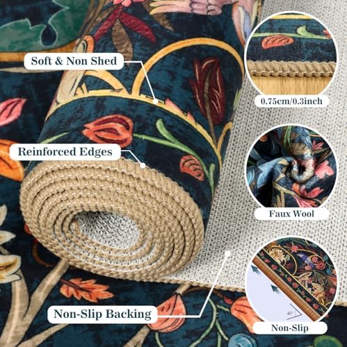 nesrt Jungle Living Room Area Rug 6x9,Boho Washable Floral Large Bedroom Rugs Non Slip, Soft Faux Wool Botanical Woodland Birds Carpet for Kids Playroom Dining Room Dorm Nursery Office (Dark Green) - Image 5