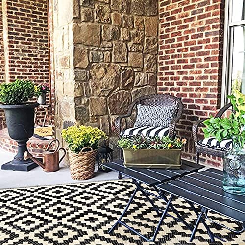 SAND MINE Waterproof Outdoor Rug 5x8 ft, Plastic Reversible Rug, Modern Area Rug, Large Floor Mat for Outdoors, RV, Patio, Backyard, Deck, Picnic, Beach, Camping, Black & Beige (Pack of 2) - Image 2