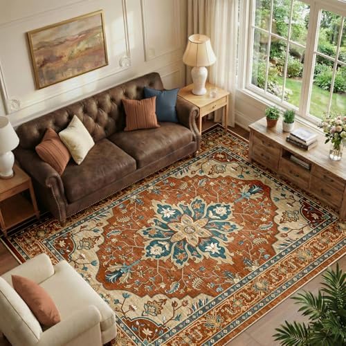 RELEANY Washable Area Rug, 6'x9', Red/Orange/Blue/Brown - Image 3