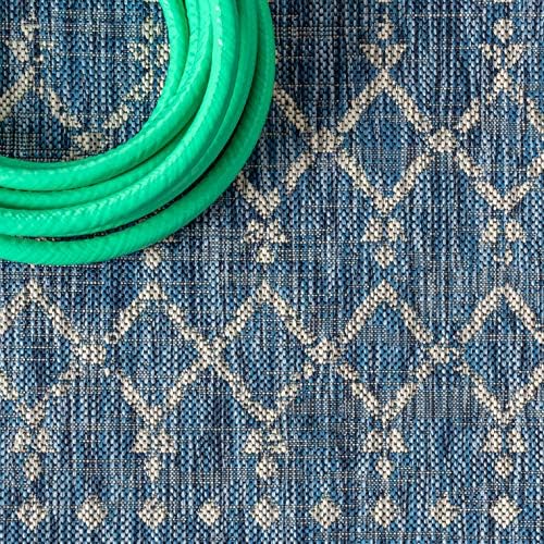 JONATHAN Y Moroccan Geometric Indoor Outdoor Square Area Rug 8X8 Navy/Light Gray, Ourika Textured Weave for Backyard, Patio, Porch, Easy-Cleaning, High Traffic, Pet-Friendly, Non-Shedding SMB108B-8SQ - Image 3