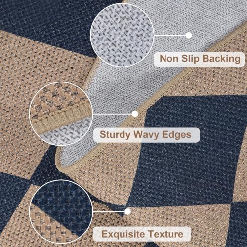 Checkered Easy Jute 4x6 Outdoor Rug Washable Non Slip Khaki Rugs for Entryway Indoor Outdoor Farmhouse Neutral Front Door Mat for Backyard Patio Proch Living Room - Image 4
