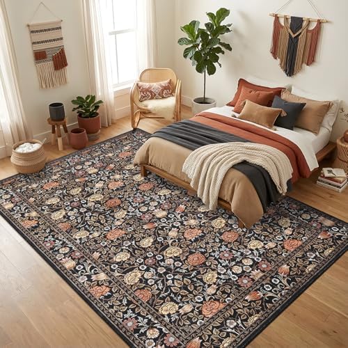 GarveeHome Dark Brown Floral 9x12 Area Rugs for Living Room Bedroom - Image 3