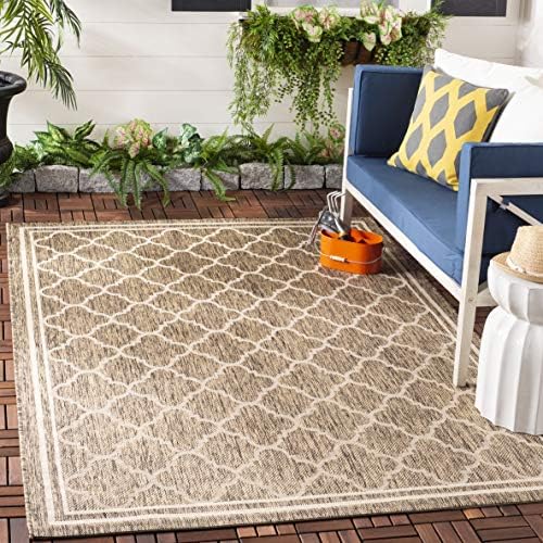SAFAVIEH Washable Rug Outdoor Courtyard Collection - 6'7" Square, Brown & Bone, Non-Shedding & Easy Cleaning, Ideal for Patio, Backyard, Mudroom (CY6918-242) by Unknown