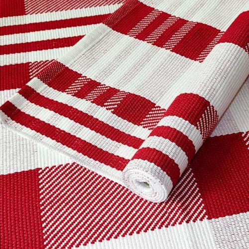 Christmas Plaid Outdoor Rug, 4' x 6' Red&White Check Indoor/Outdoor Area Rug, Layering Rug for Hello/Welcome Door Mat, Machine Washable Cotton Woven Rug for Farmhouse Front Porch, Entryway - Image 7