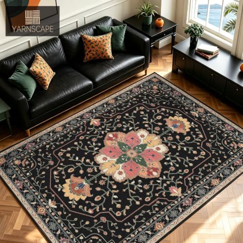 YARNSCAPE 5' x 7' Machine Washable Area Rug, Non-Slip Low-Pile Carpet - Image 3