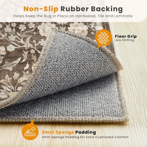 SameBed 4x6 Area Rug Living Room, Vintage Washable Carpet Dark Brown - Image 6