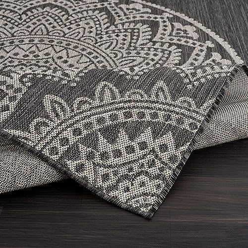 CAMILSON Outdoor Rug 5x7 Modern Area Rugs for Indoor and Outdoor Patios and Porches - Waterproof Washable Non-Shedding Easy-to-Clean Outside Carpet (5 x 7, Medallion - Dark Grey/Light Grey) - Image 6