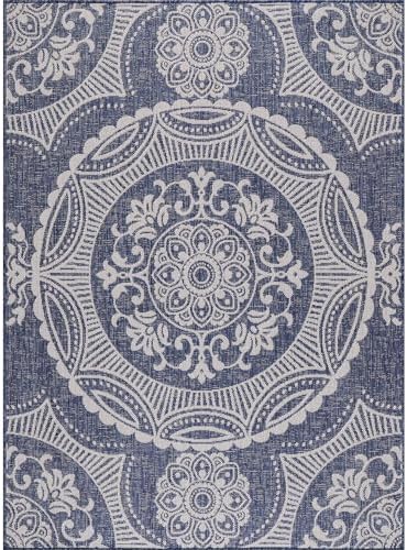 Luul Home Medallion Outdoor Rug 10x14 Washable Outside Carpet for Indoor Patio Porch Waterproof Easy Cleaning Non Shedding Area Rugs Blue 10 x 14 - Image 3