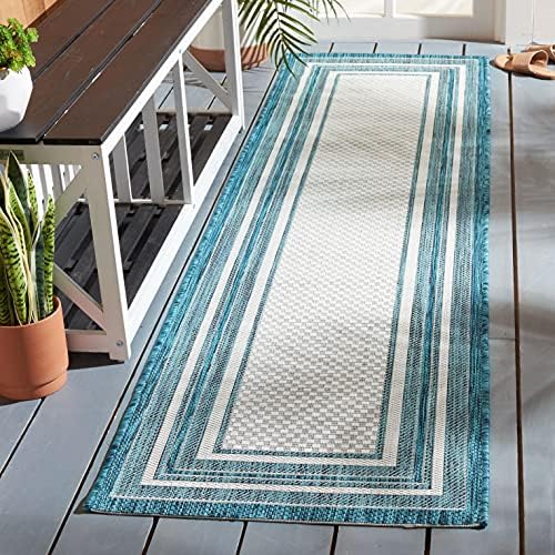 SAFAVIEH Washable Rug Outdoor Courtyard Collection - 2'3" x 10' Runner, Ivory & Teal, Non-Shedding & Easy Cleaning, Ideal for Patio, Entryway, Mudroom, Hallway, Kitchen (CY8475-53512) - Image 7