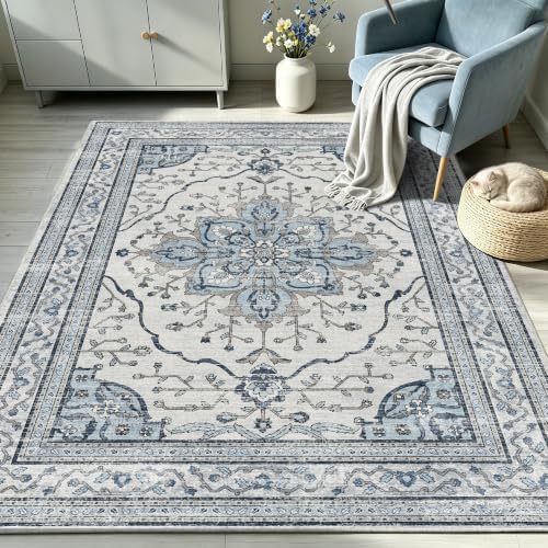 YARNSCAPE 4' x 6' Machine Washable Area Rug, Non-Slip Low-Pile Carpet by YARNSCAPE
